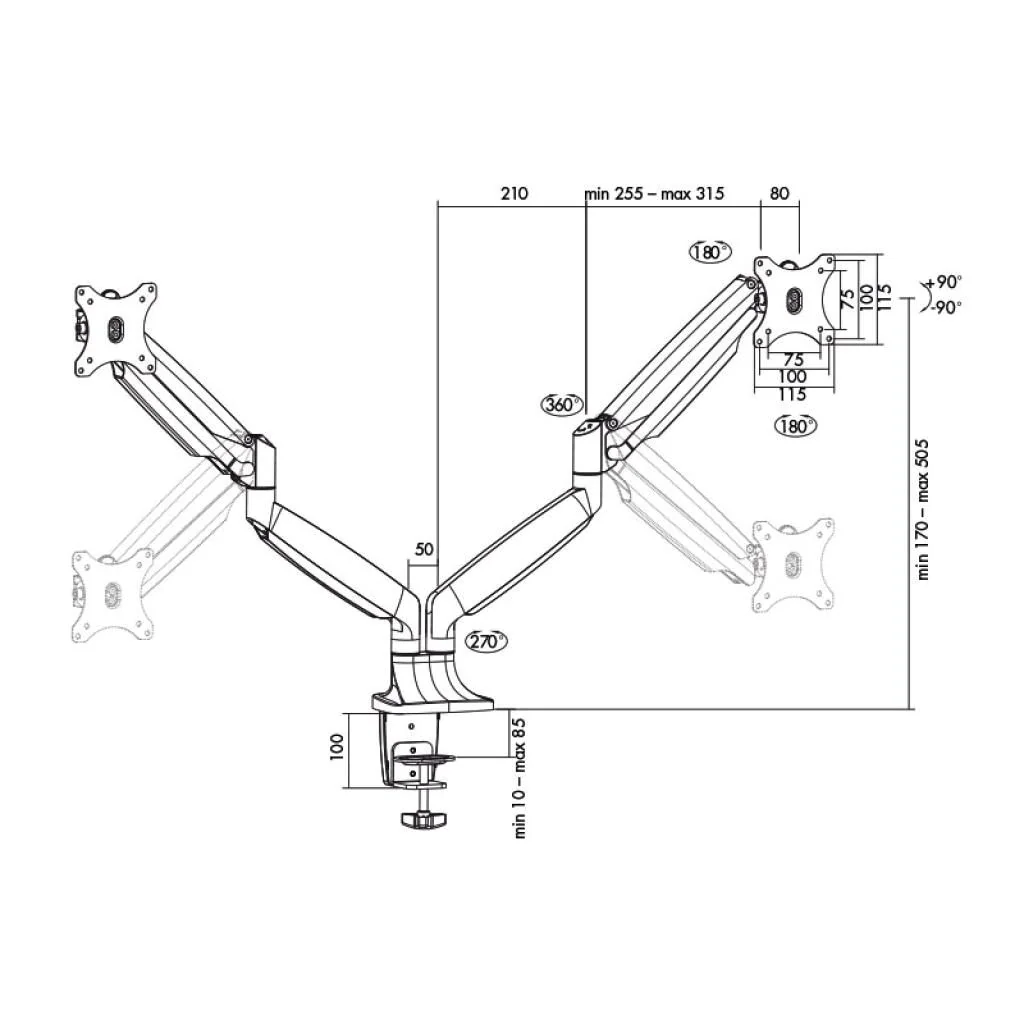 Monitorhalterung 2-fach 13-32" Gasdruckfeder von LogiLink - Produktbild 3 von 7