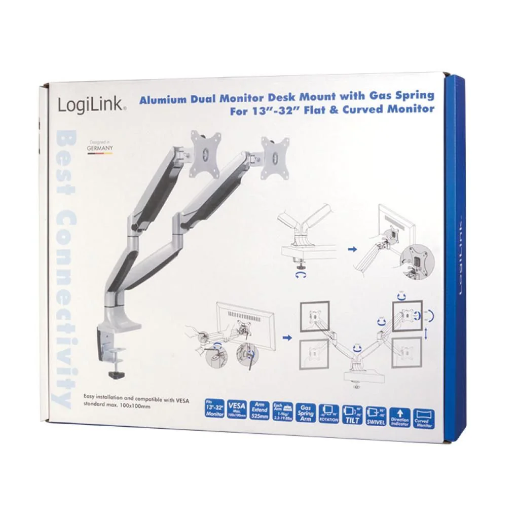 Monitorhalterung 2-fach 13-32" Gasdruckfeder von LogiLink - Produktbild 6 von 7