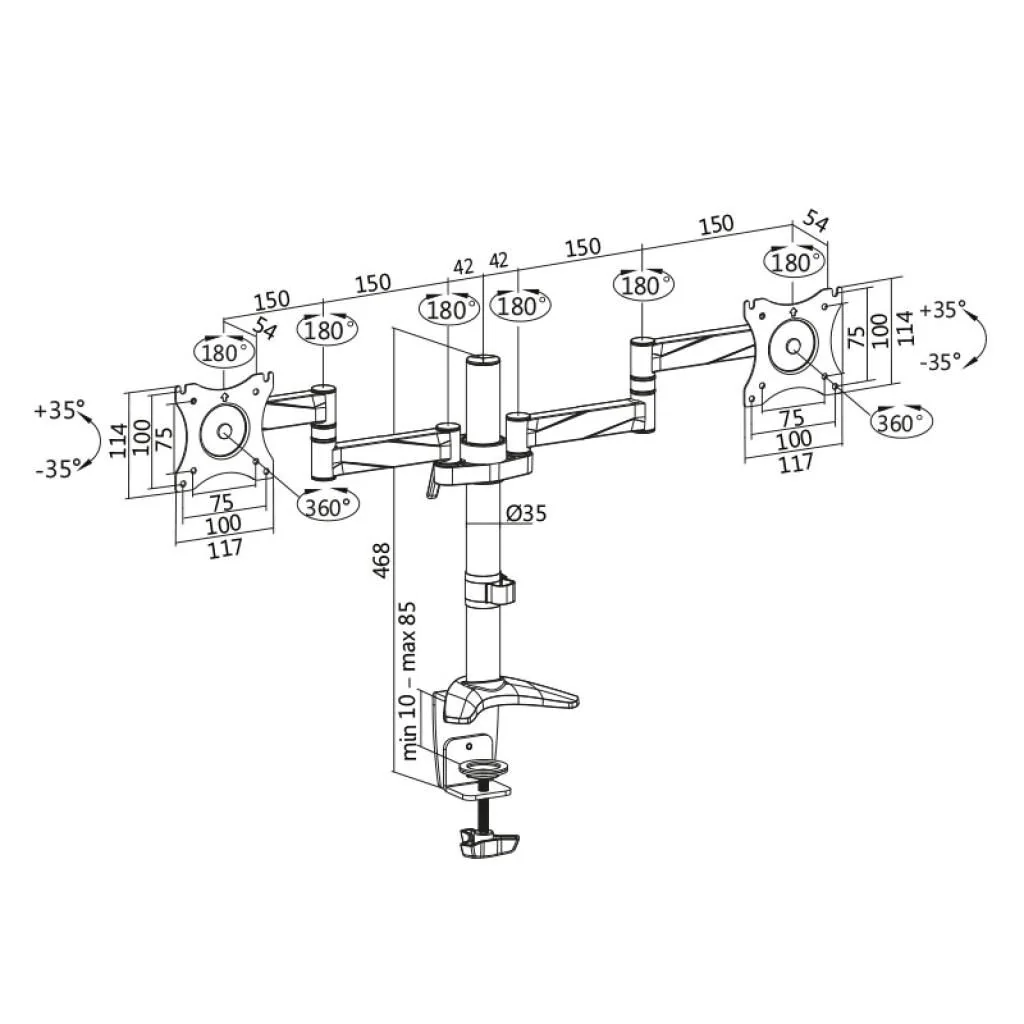 Monitorhalterung 2-fach 13-27" Armlänge 342 mm von LogiLink - Produktbild 3 von 5