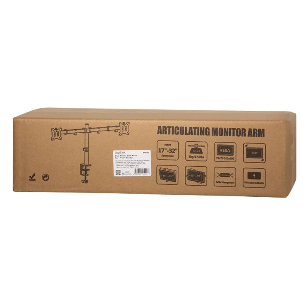 Monitorhalterung 2-fach 17-32" Armlänge verstellbar von LogiLink - Produktbild 6 von 7