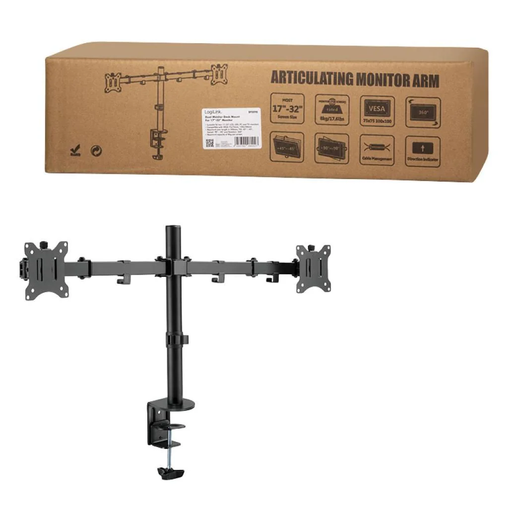 Monitorhalterung 2-fach 17-32" Armlänge verstellbar von LogiLink - Produktbild 7 von 7