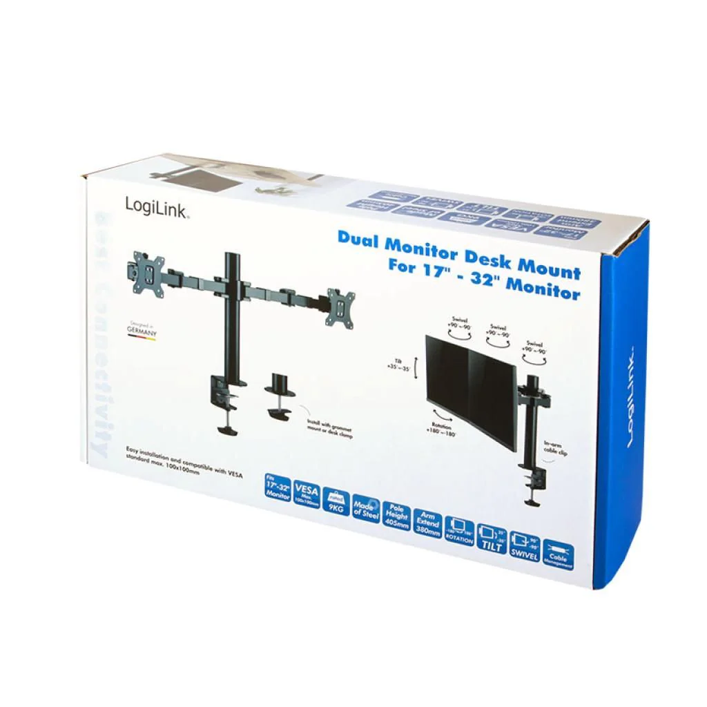 Monitorhalterung 2-fach 17-32" Armlänge verstellbar von LogiLink - Produktbild 8 von 9