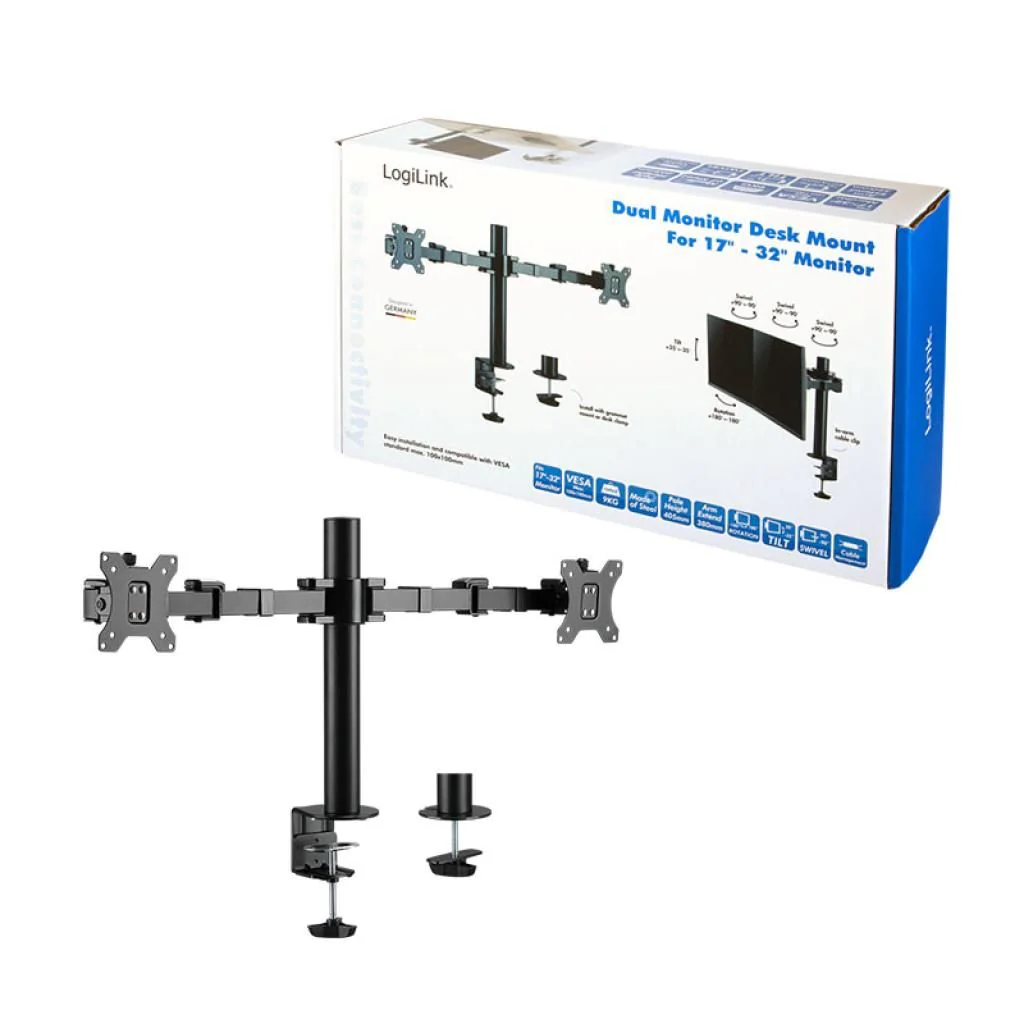 Monitorhalterung 2-fach 17-32" Armlänge verstellbar von LogiLink - Produktbild 9 von 9