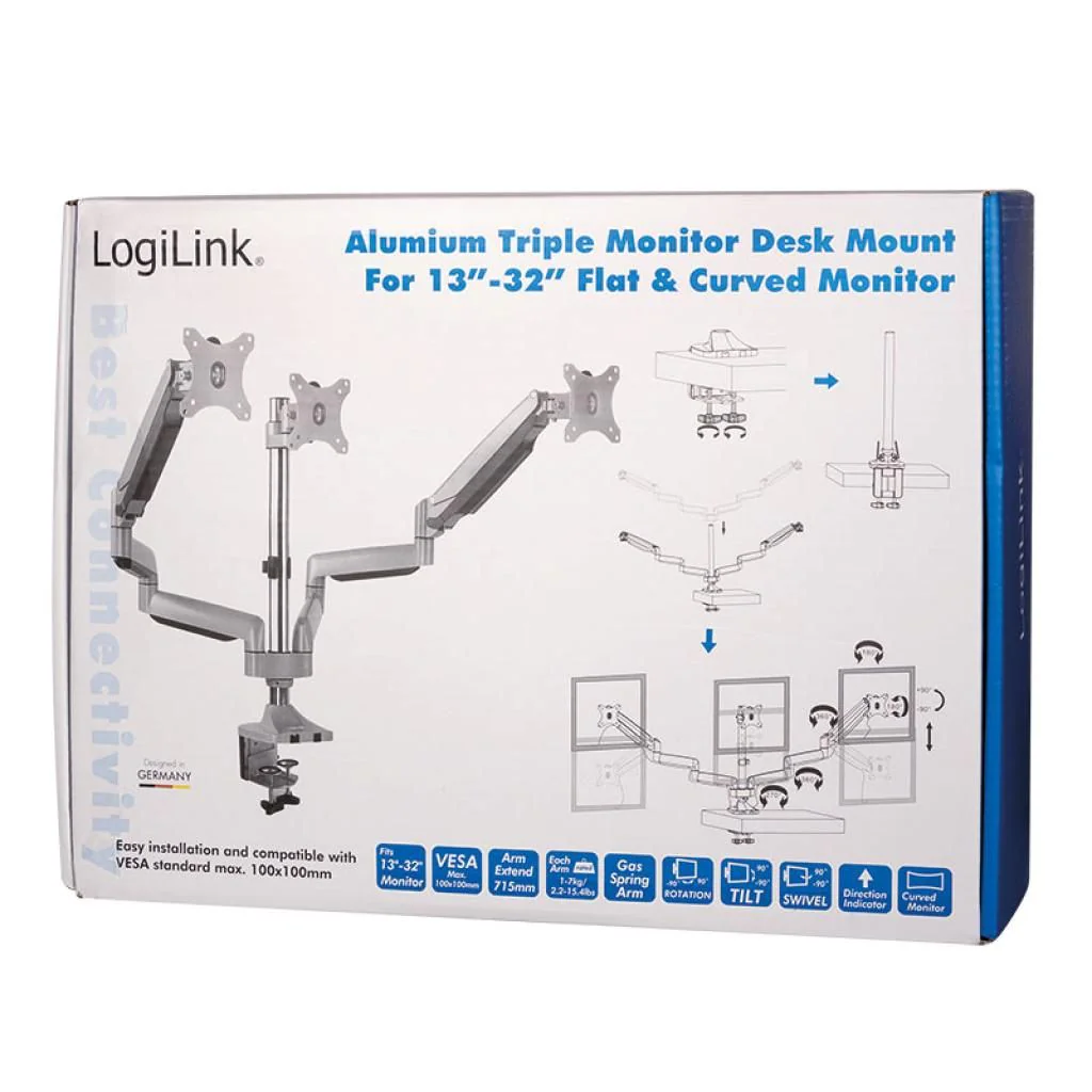 Monitorhalterung 3-fach 13-32" 2x Gasdruckfeder von LogiLink - Produktbild 8 von 9