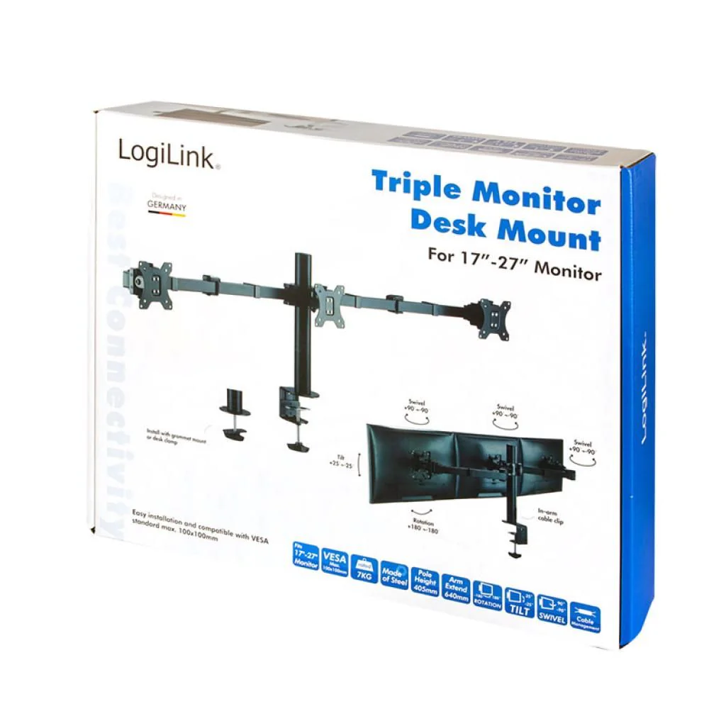 Monitorhalterung 3-fach 17-27" Armlänge verstellbar von LogiLink - Produktbild 6 von 7