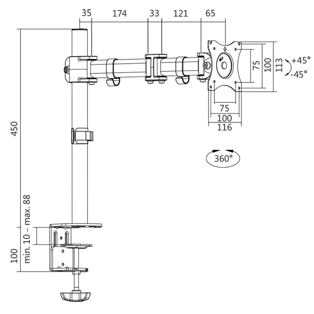 2-Fach Monitorhalterung Tischhalterung Monitorarm 13-27 bis 8kg VESA  75x75 100x100 (für 2 Monitore) MC-861