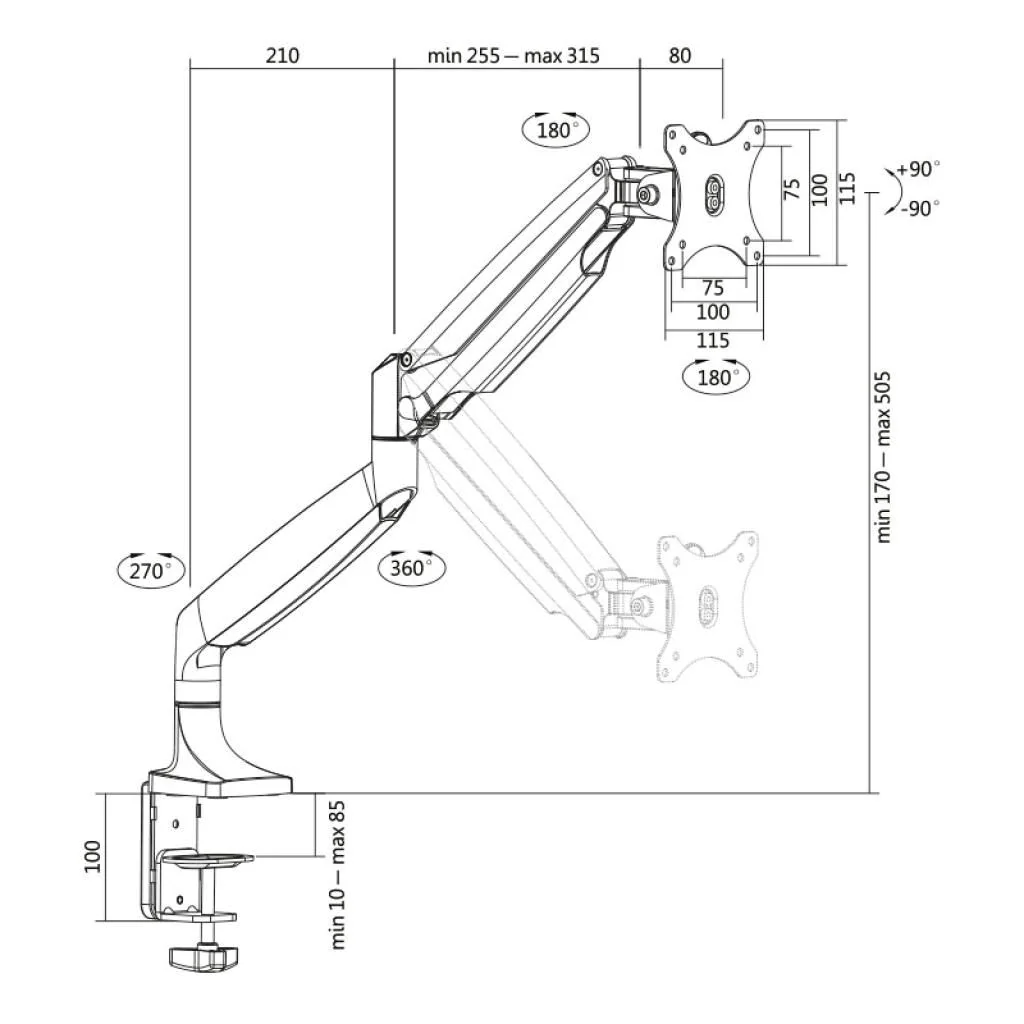 Monitorhalterung 13-32" Gasdruckfeder von LogiLink - Produktbild 3 von 7