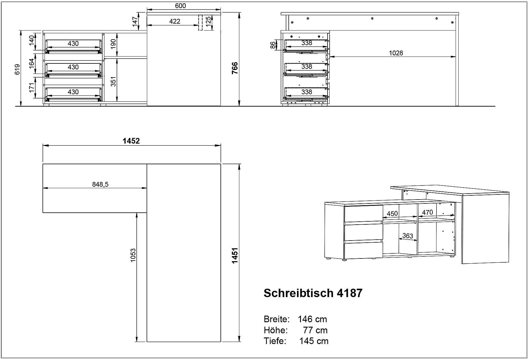 Büro-Set Lissabon 6 - Graphit/Navarra-Eiche von BME home - Produktbild 3 von 6