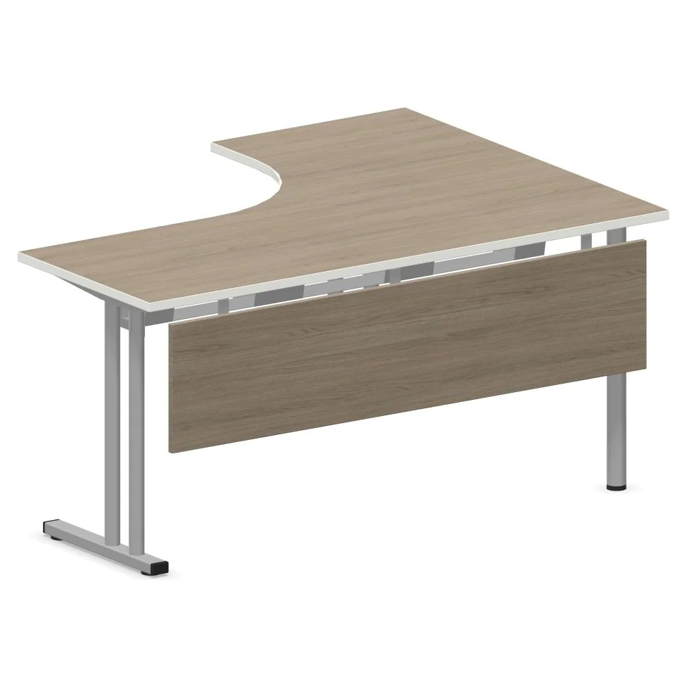Eckschreibtisch E10 mit Stahltraverse C-Fuß mit Beinraumblende - NST-E10-ES-DESK-C-LEG-LS-PNM