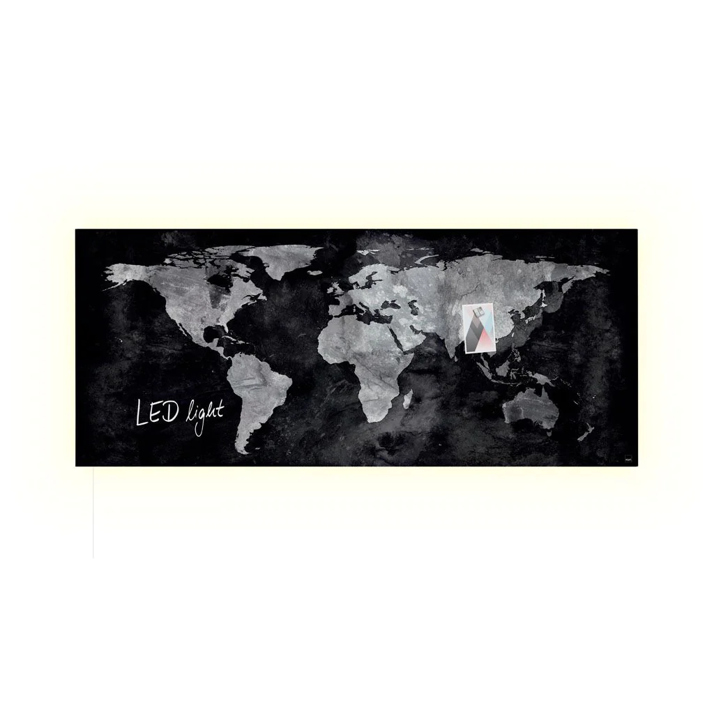 Glas-Magnettafel Artverum LED light - World-Map - SIG-GL4XX