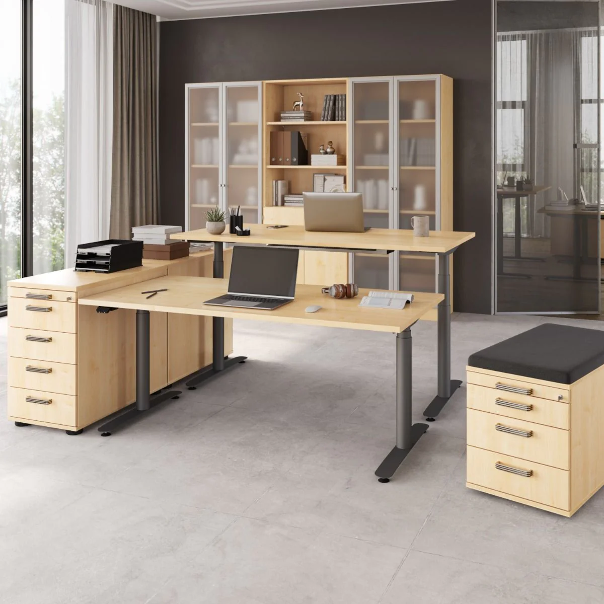 XDLR Schreibtisch, 120-180 cm, elektrisch höhenverstellbar, 2 Motoren von Hammerbacher - Produktbild 4 von 6