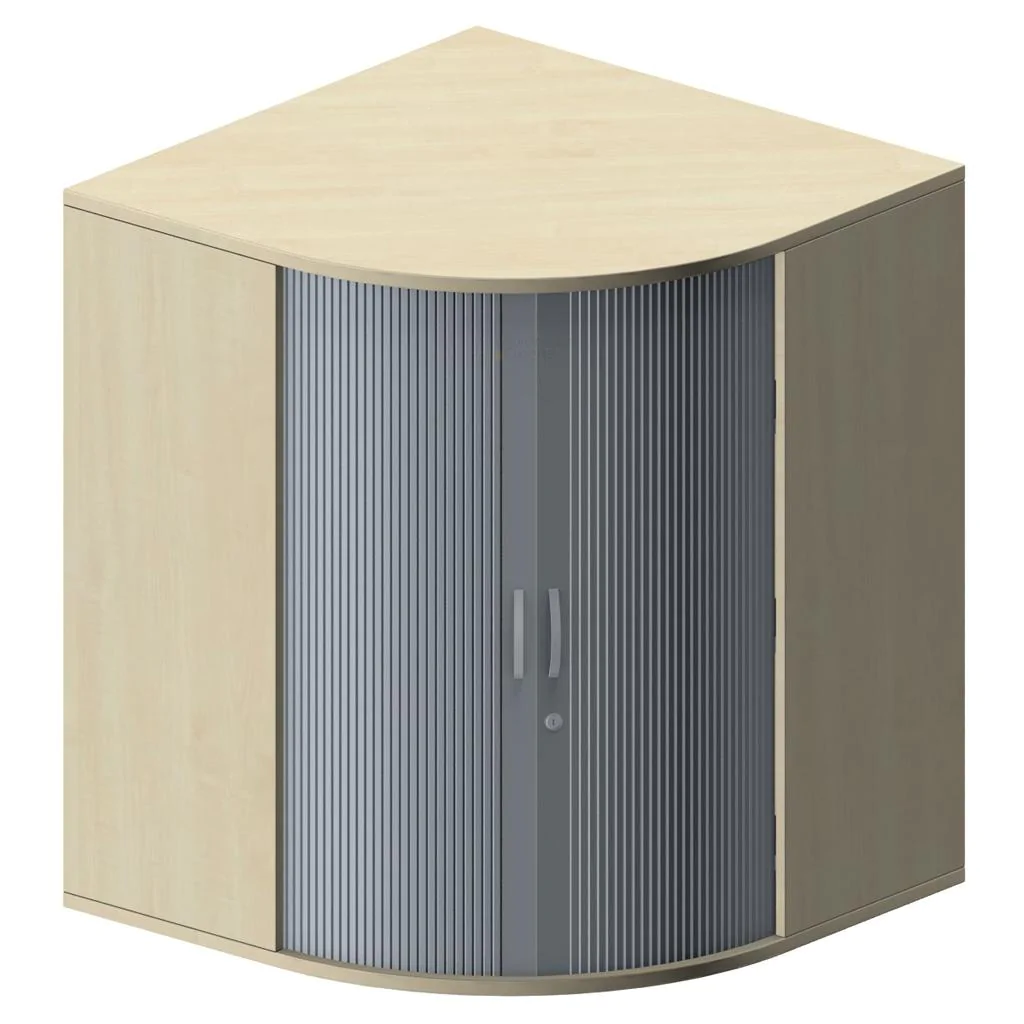 Der Eck-Rollladenschrank als Teil einer professionellen Büromöbel-Kombination der Serie Pro