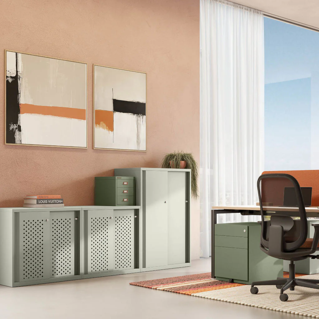 Bisley Schiebetürenschrank Glide 100 cm breit in Grau mit Schiebetüren