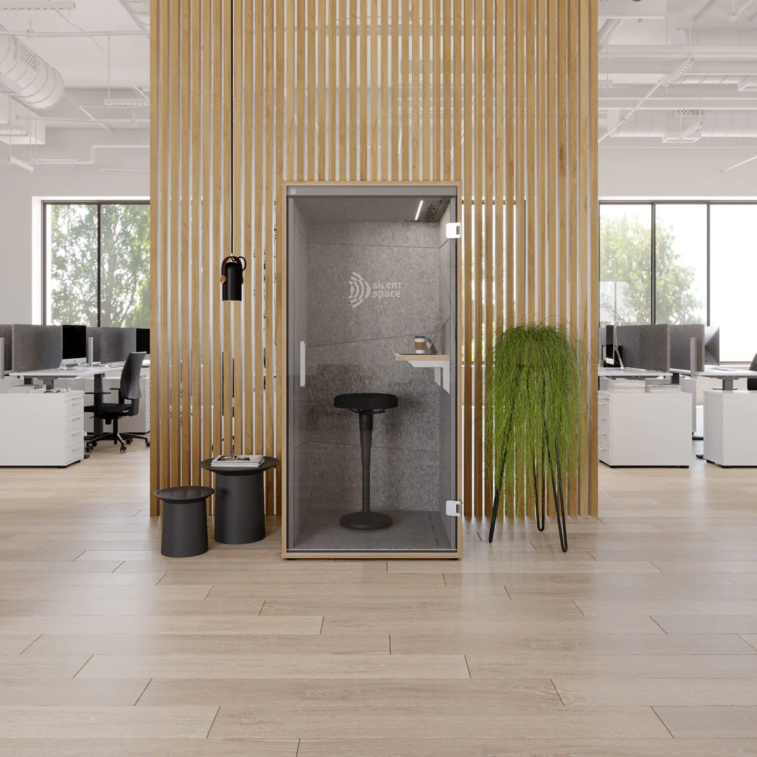 Hammerbacher Telefonbox silent space 1 als moderne Raum-in-Raum-Lösung fürs Büro