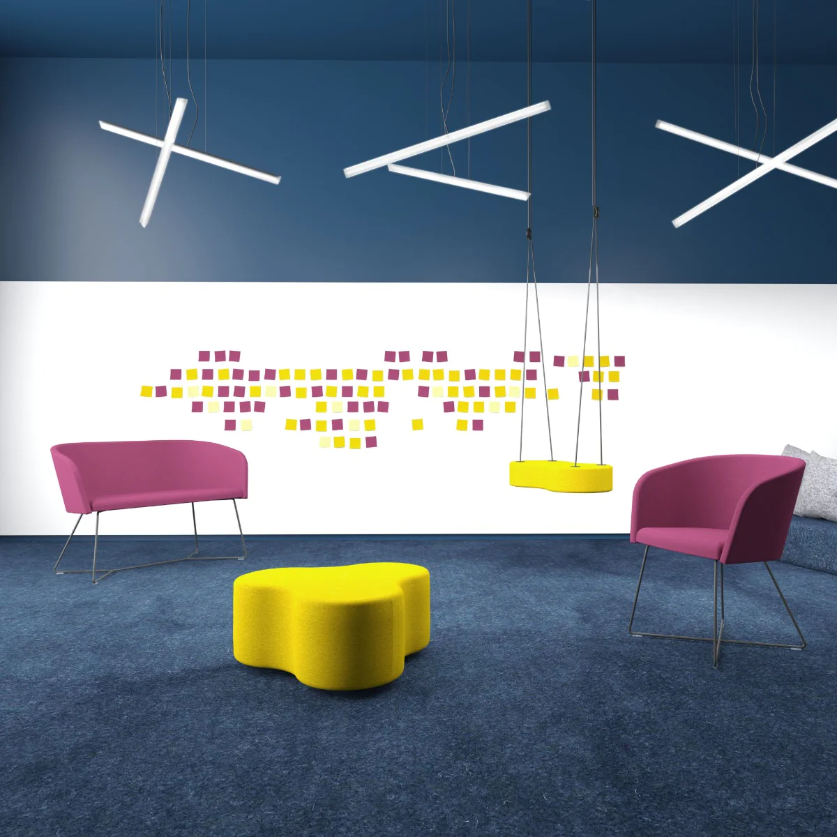 Großer Tapa Hocker als modulares Sitzelement in einer kreativen Kommunikationszone