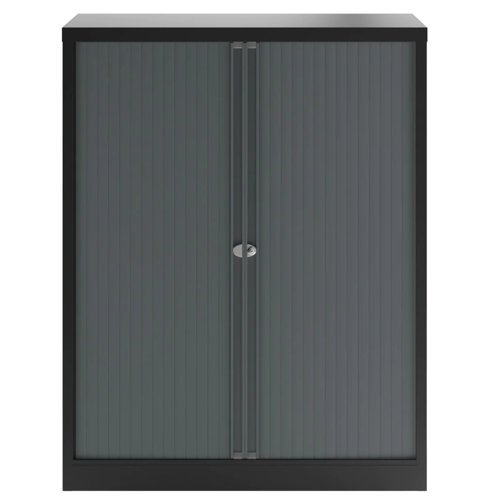 Bisley Rollladenschrank Essentials in Schwarz mit zwei Einlegeböden