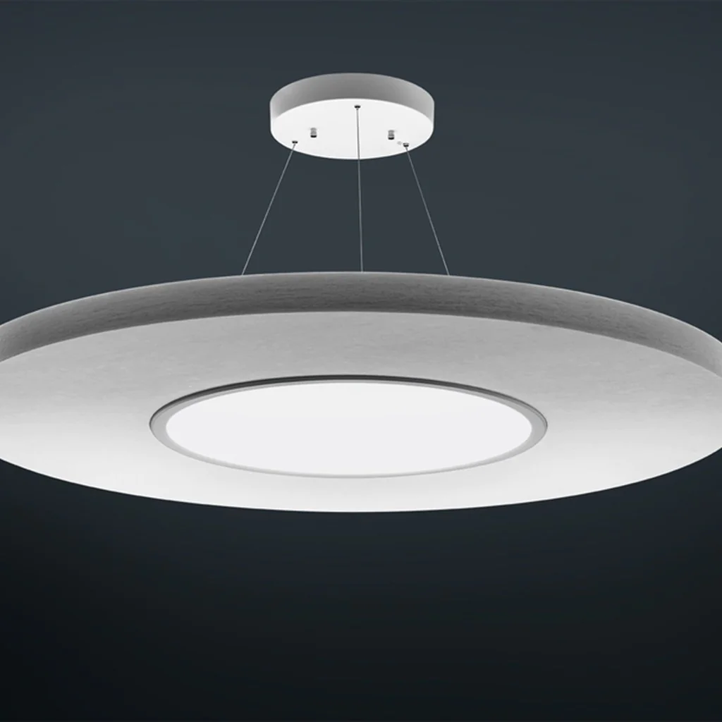 Frameless Frisbee Deckenabsorber mit Pendelleuchte, Anwendungsbeispiel