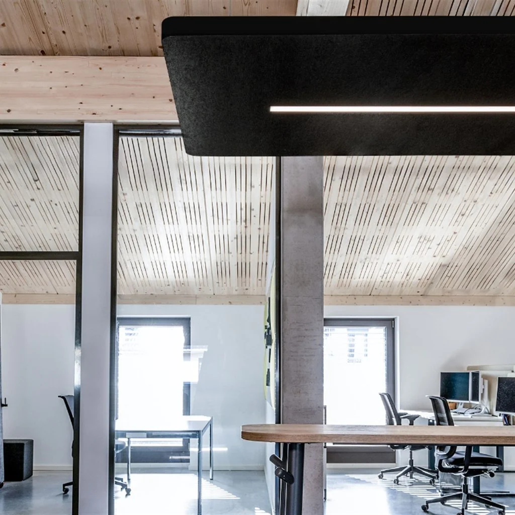 Frameless Stripe Deckenabsorber mit Profilleuchte, Anwendungsbeispiel
