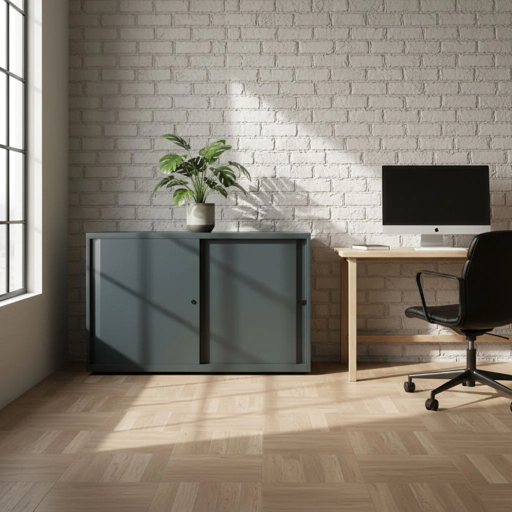 Bisley Schiebetürenschrank Glide 120 cm breit aus Stahl mit Schiebetüren