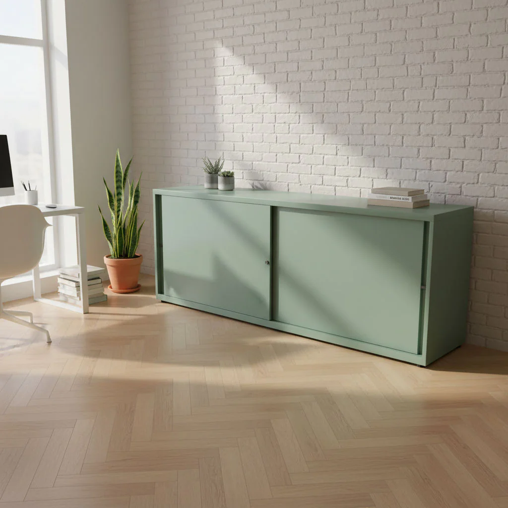 Bisley Schiebetürenschrank Glide 200 cm breit aus Stahl mit Schiebetüren
