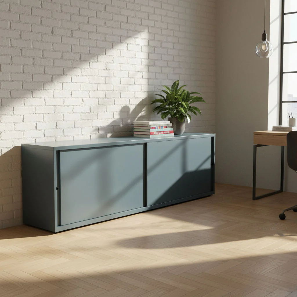 Bisley Schiebetürenschrank Glide 240 cm breit aus Stahl mit Schiebetüren