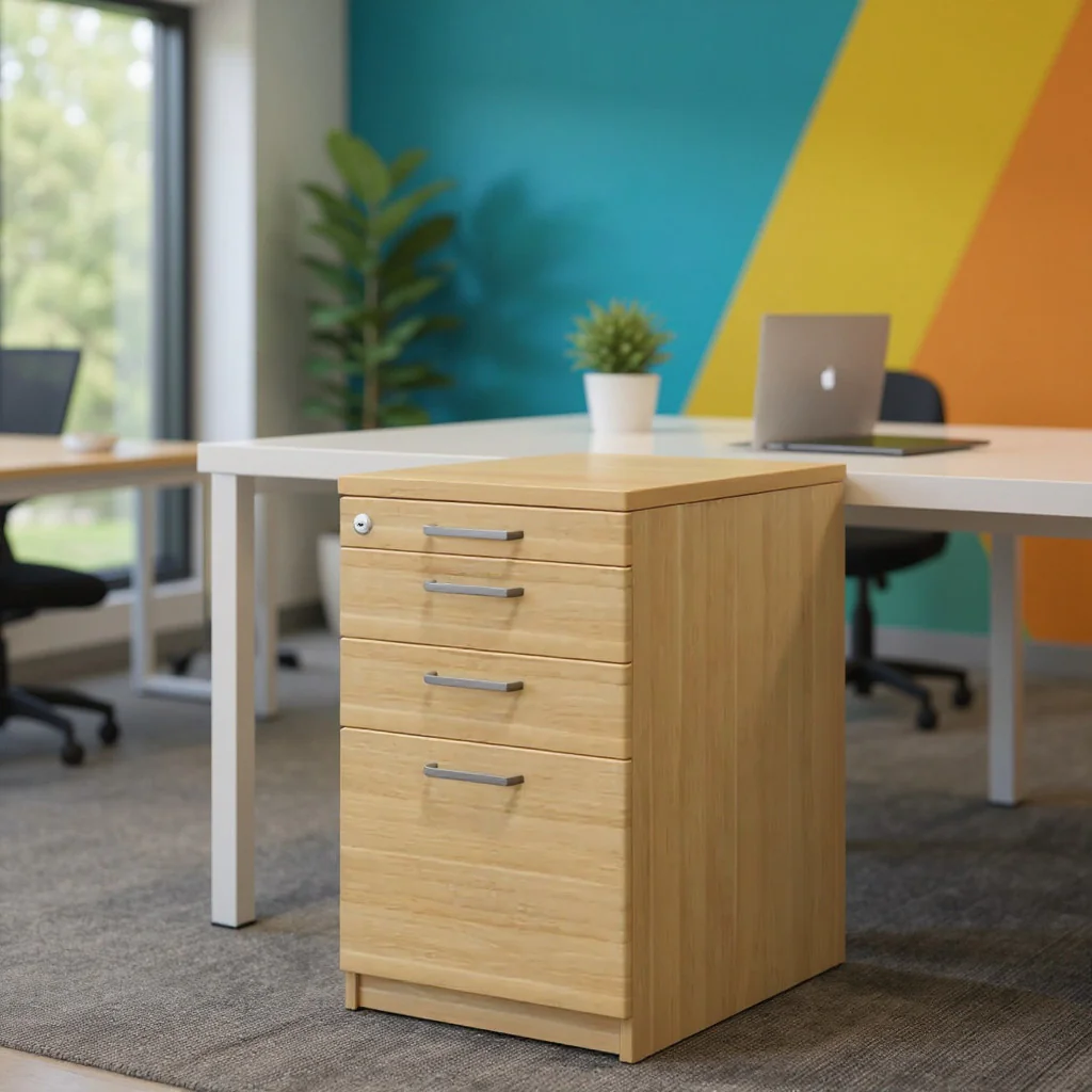 Standcontainer eco HR als kompakte Stauraumerweiterung am Arbeitsplatz