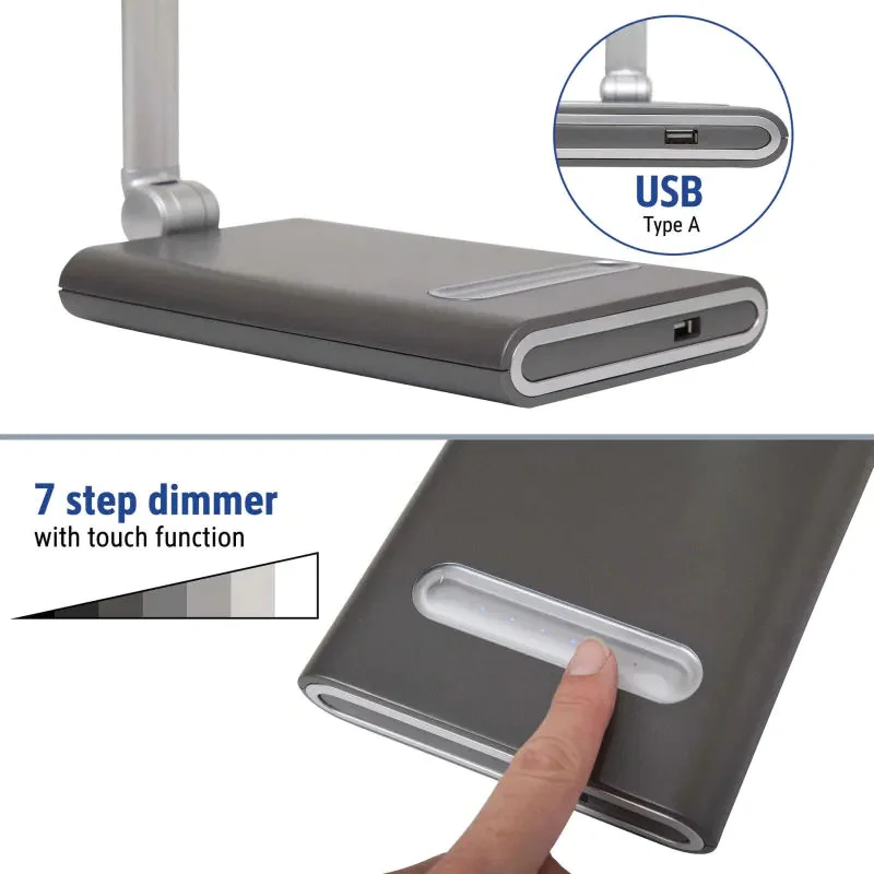 Detailansicht des Leuchtenfußes mit Touchfeld-Bedienung und USB-Schnittstelle