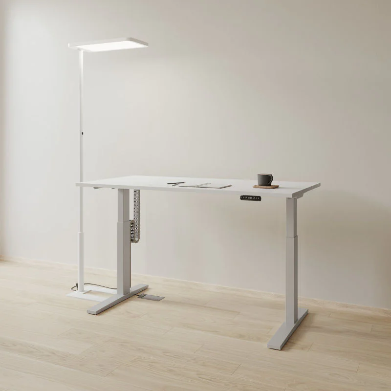Detailansicht des stabilen Fußes und des minimalistischen Designs der Stehleuchte