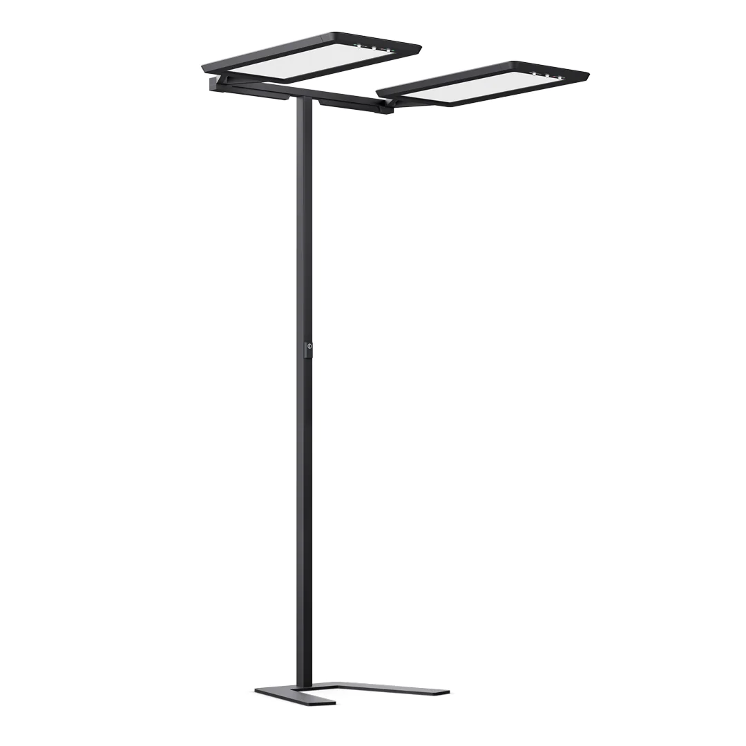 Die YARA.doubleU Stehleuchte als zentrales Design-Element für einen hochwertigen Doppelarbeitsplatz