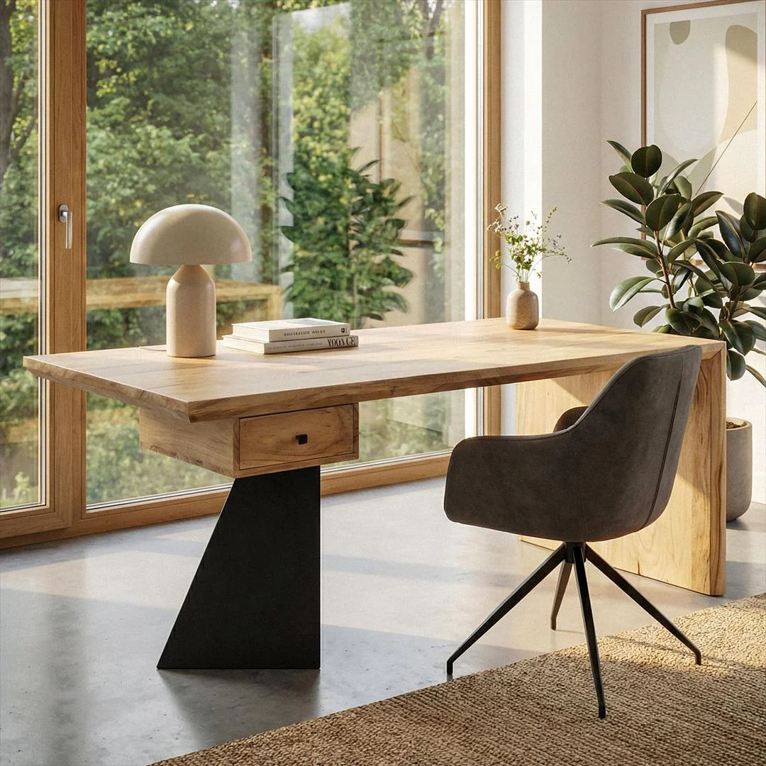 Schreibtisch Akazie Massivholz 180 x 90 cm mit Schublade