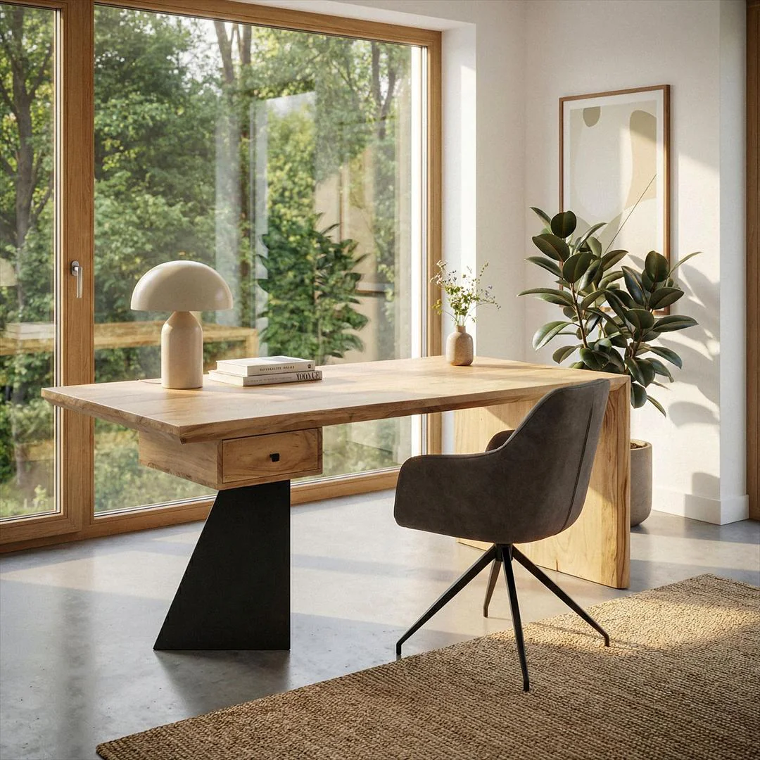 Schreibtisch Akazie Massivholz 180 x 90 cm mit Schublade