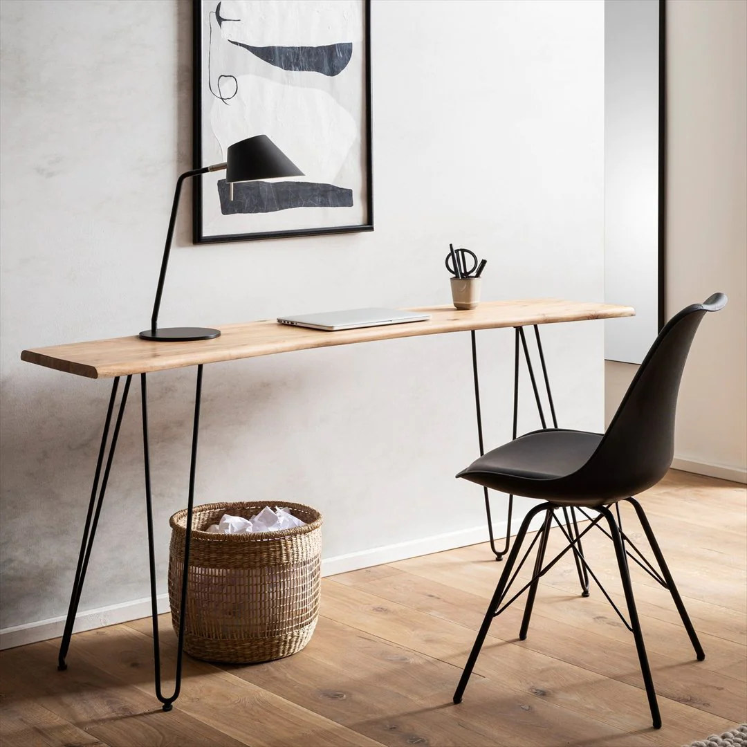 Schreibtisch Akazie Massivholz Haarnadelbeine 150 x 36 cm - Schwarz