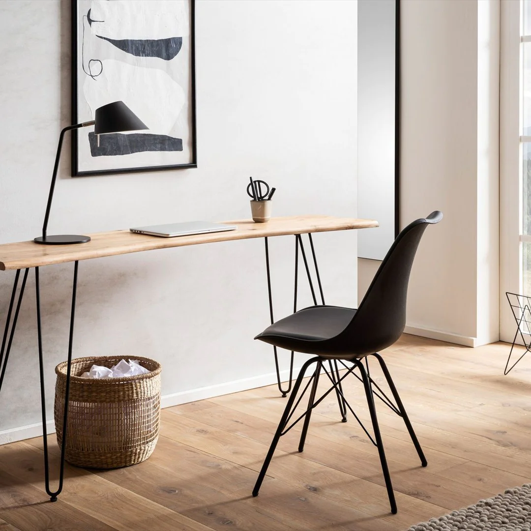 Schreibtisch Akazie Massivholz Haarnadelbeine 150 x 36 cm - Schwarz