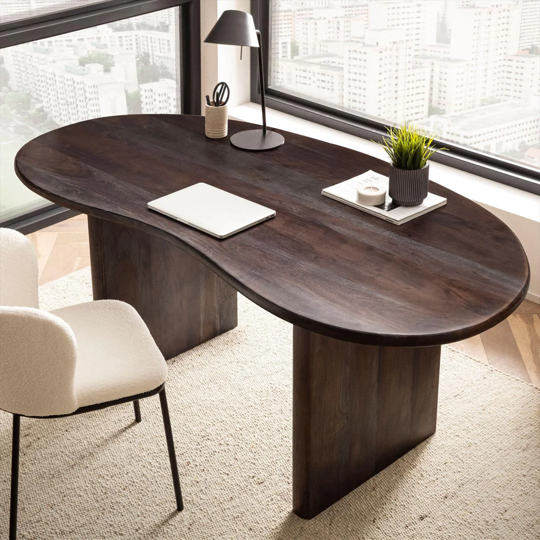Schreibtisch Fifties Akazie Massivholz Nierenform 180 x 90 cm