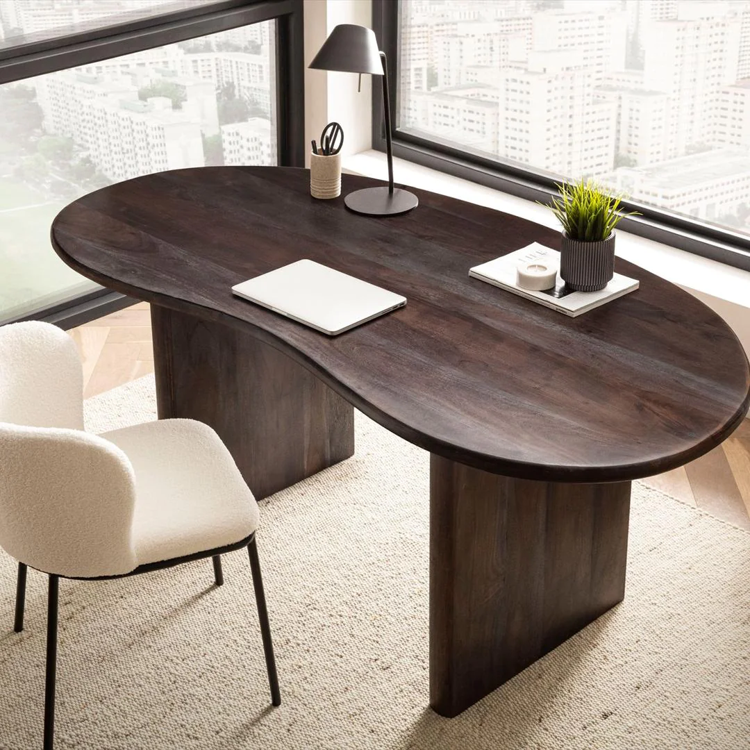 Schreibtisch Fifties Akazie Massivholz Nierenform 180 x 90 cm