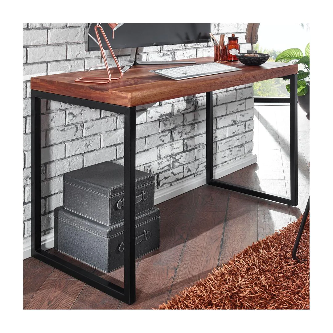 Schreibtisch Sheesham Massivholz / Metall 117 x 59 cm - Dunkel