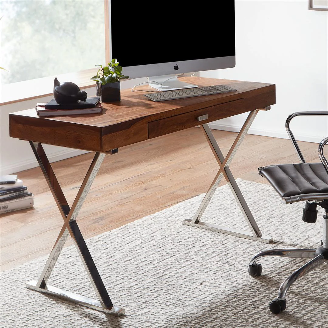 Schreibtisch Sheesham Massivholz mit Schublade 120 x 55 cm