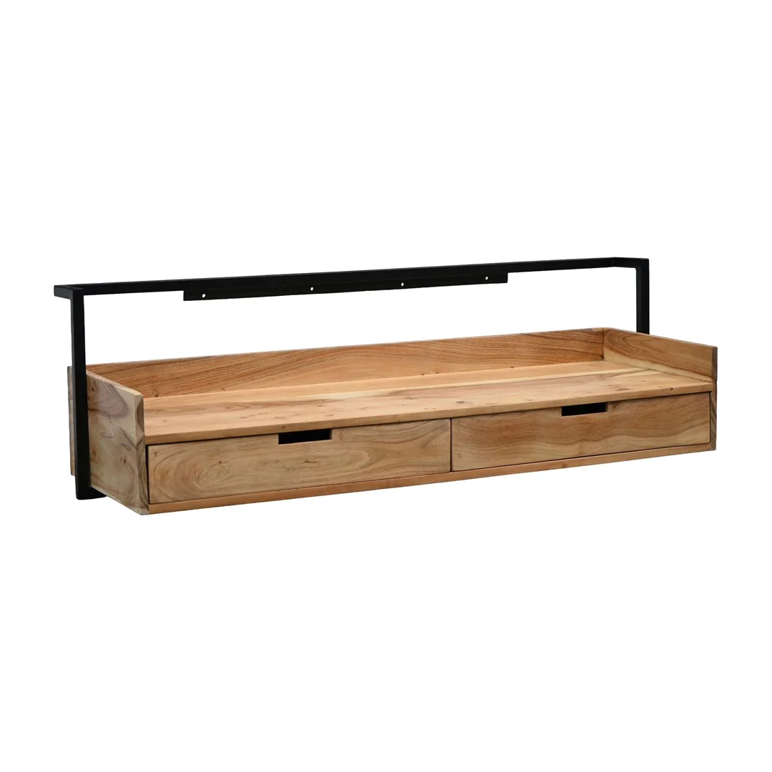 Wandschreibtisch Akazie Massivholz 120 cm - 2 Schubladen